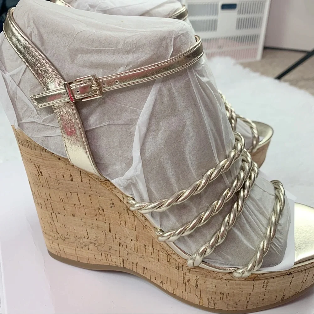 Nine West Women's Renest Ankle Strap‎ Platform Wedge Sandals in gold